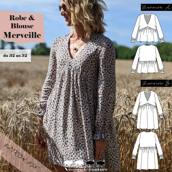 Patron Robe et Blouse Merveille du 32 au 52 (PDF)