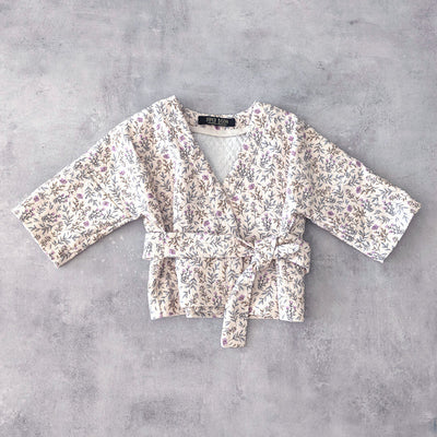 Kimono Mini Oréo - écru fleurs violettes 3A
