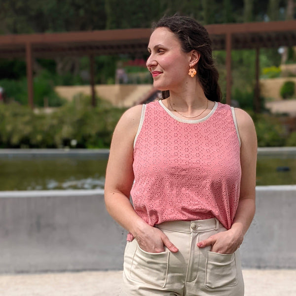 Débardeur Perle - Maille brodé rose T42