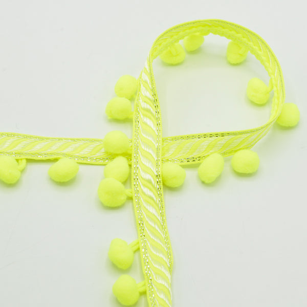 Galon pompon jaune fluo lurex