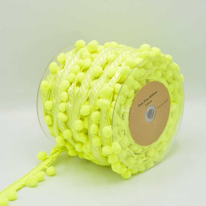 Galon pompon jaune fluo lurex