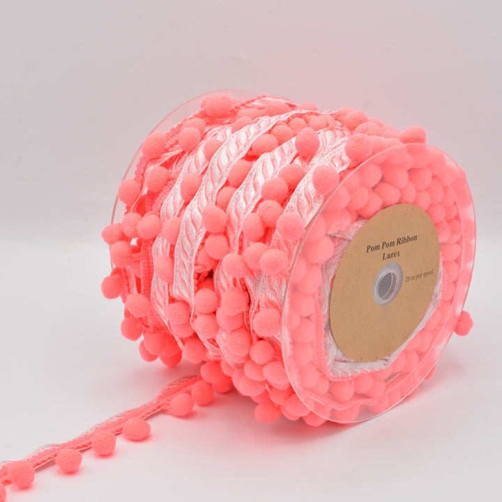 Galon pompon rose fluo lurex