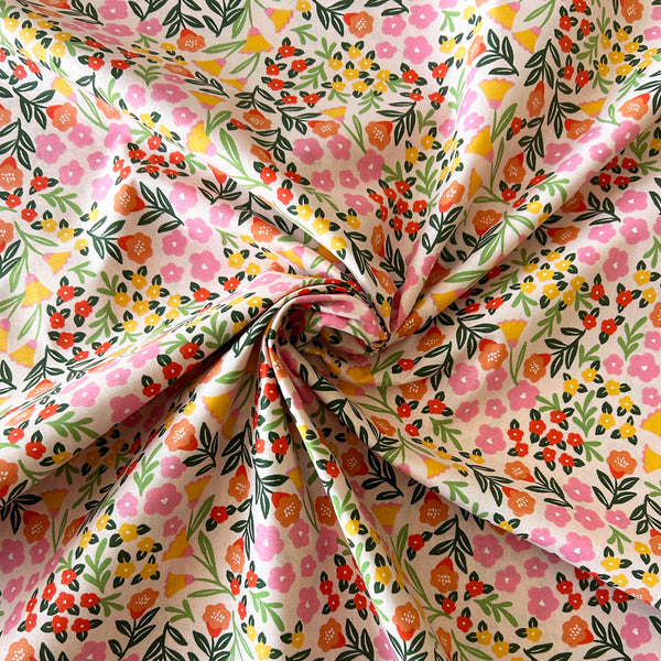 Toile rose toutes fleurs rouge orange