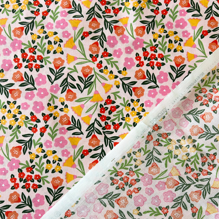 Toile rose toutes fleurs rouge orange