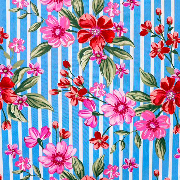 Tissu Popeline Coton Stenzo Motif Oiseaux Et Papillons - 100x150 Cm - Neuf