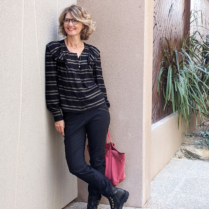 Viscose noire rayure lurex or