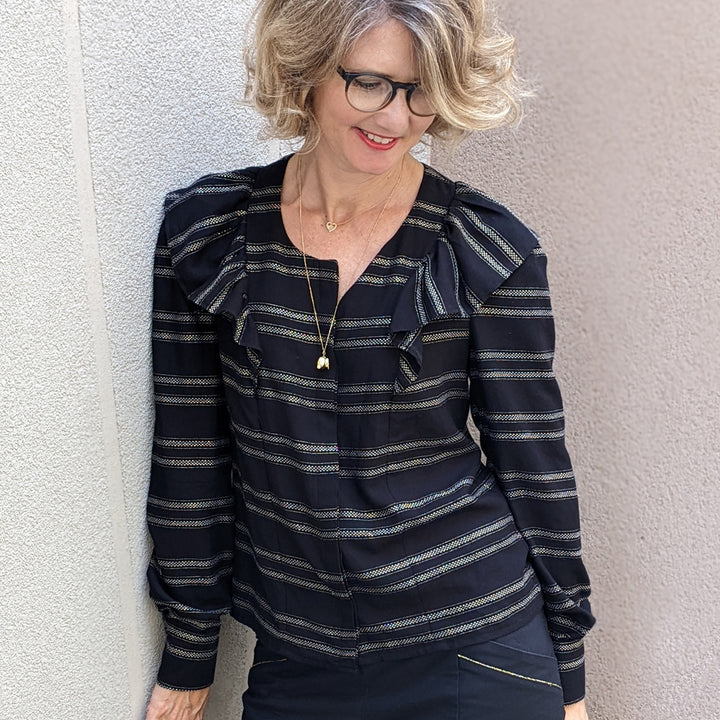 Viscose noire rayure lurex or