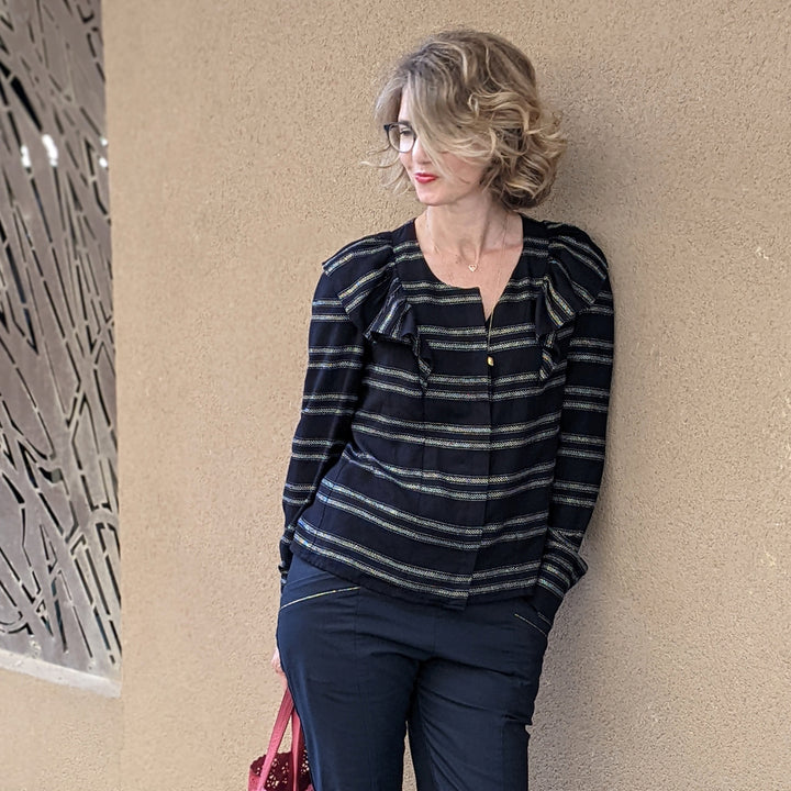 Viscose noire rayure lurex or