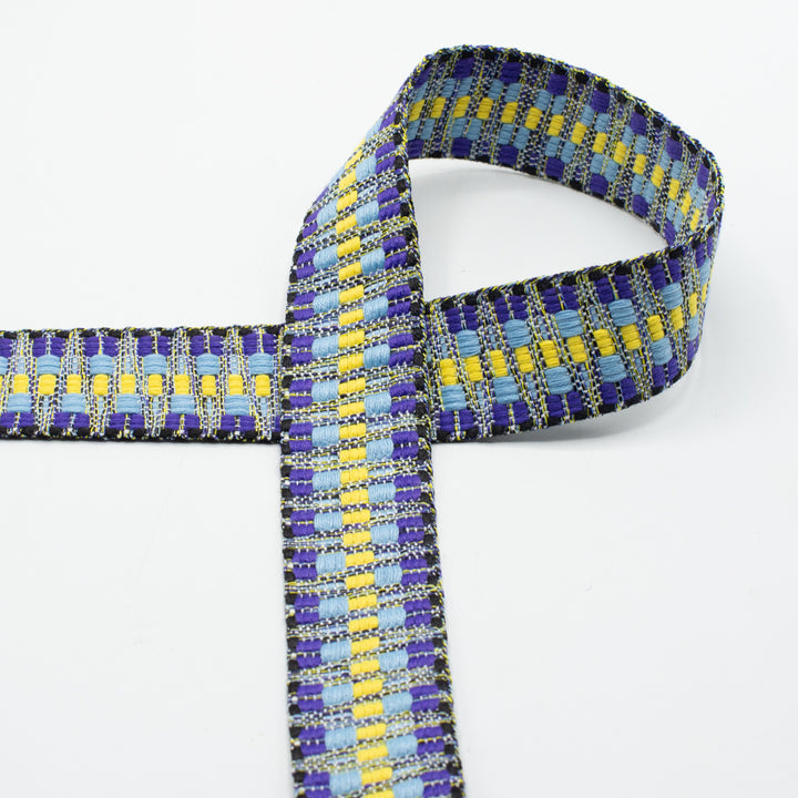 Sangle ethnique 40 mm violet jaune