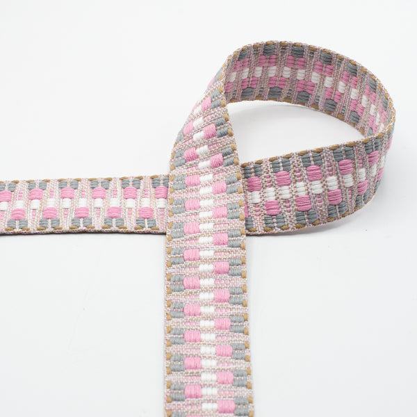 Sangle ethnique 40 mm rose gris