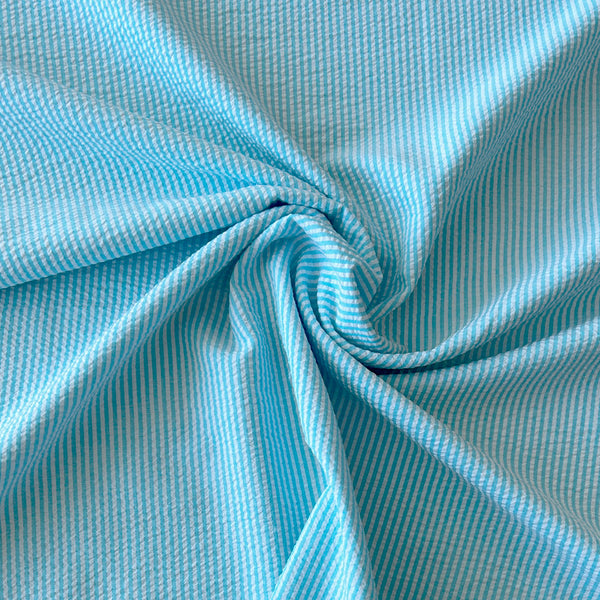 Seersucker fines rayures bleu turquoise