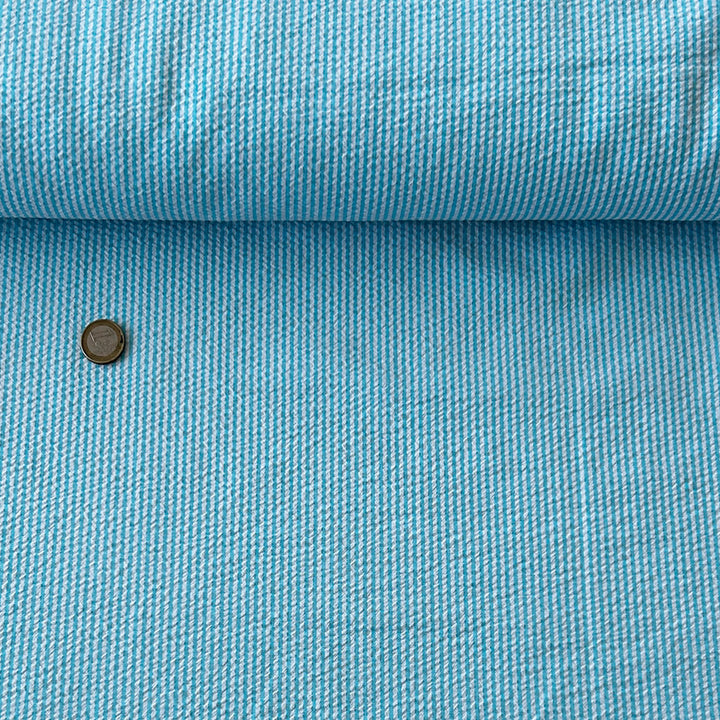 Seersucker fines rayures bleu turquoise
