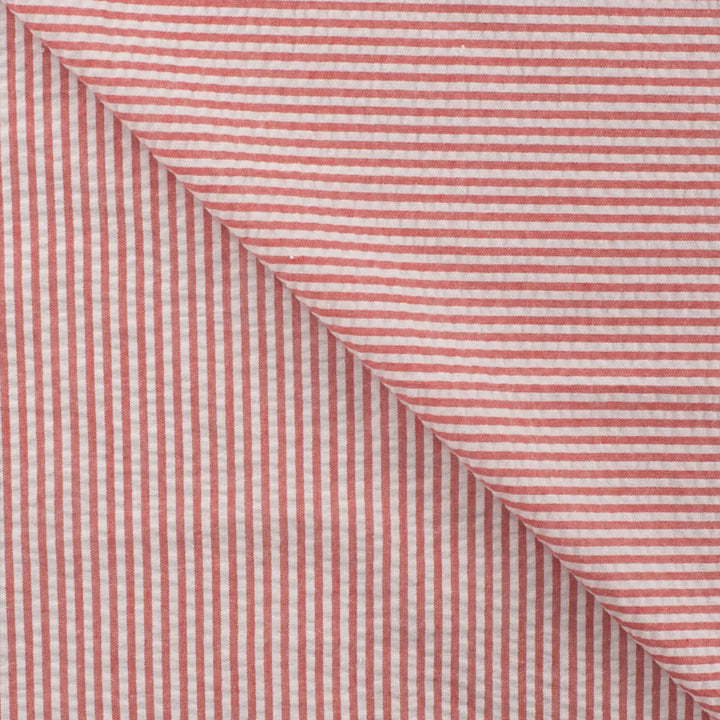 Seersucker fines rayures rouge