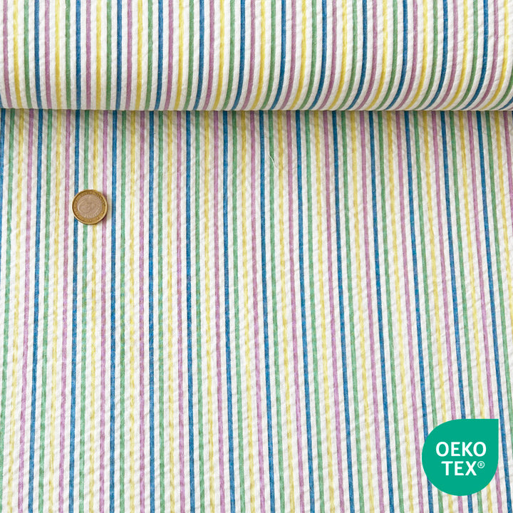 Seersucker fines rayures multicolores