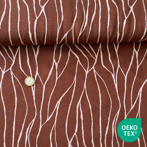 Sergé viscose brique imprimé abstrait