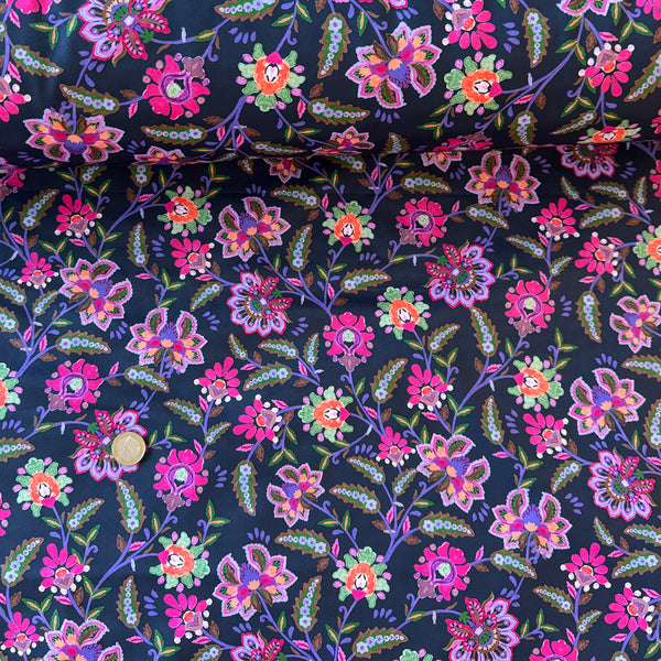 Tissu softshell marine fleur fuschia violette