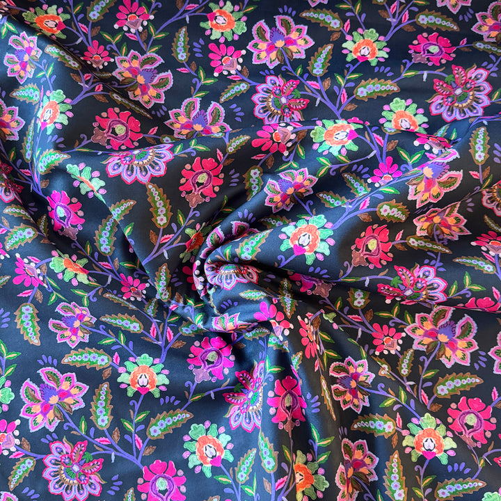 Tissu softshell marine fleur fuschia violette