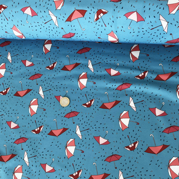 Tissu softshell bleu parapluie rouge