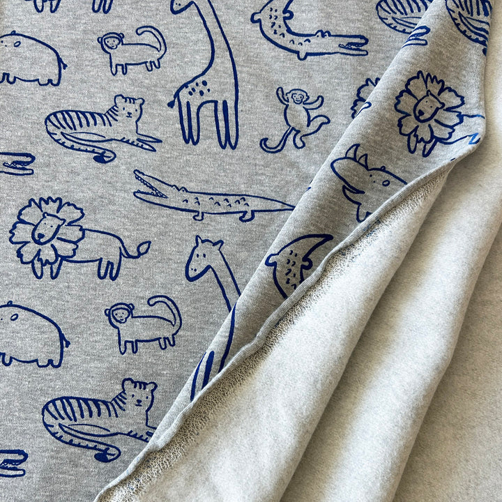 Sweat gris chiné animaux bleus