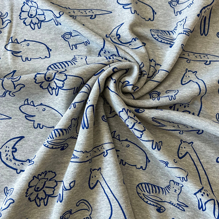 Sweat gris chiné animaux bleus