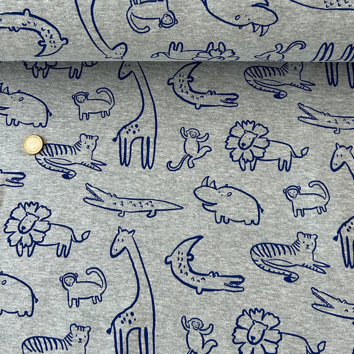 Sweat gris chiné animaux bleus