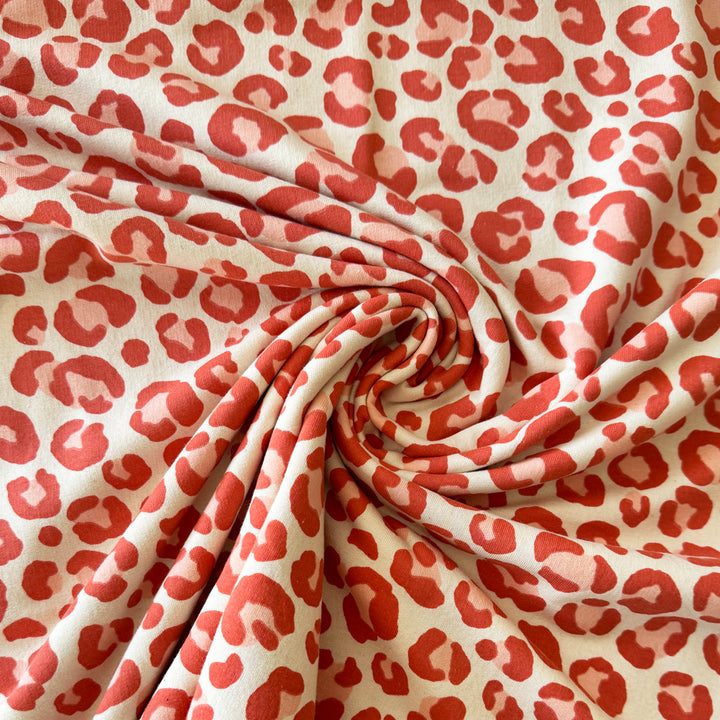 Sweat écru léopard rouge corail