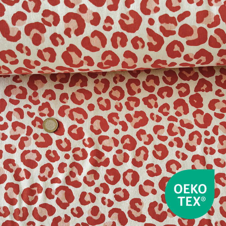 Sweat écru léopard rouge corail