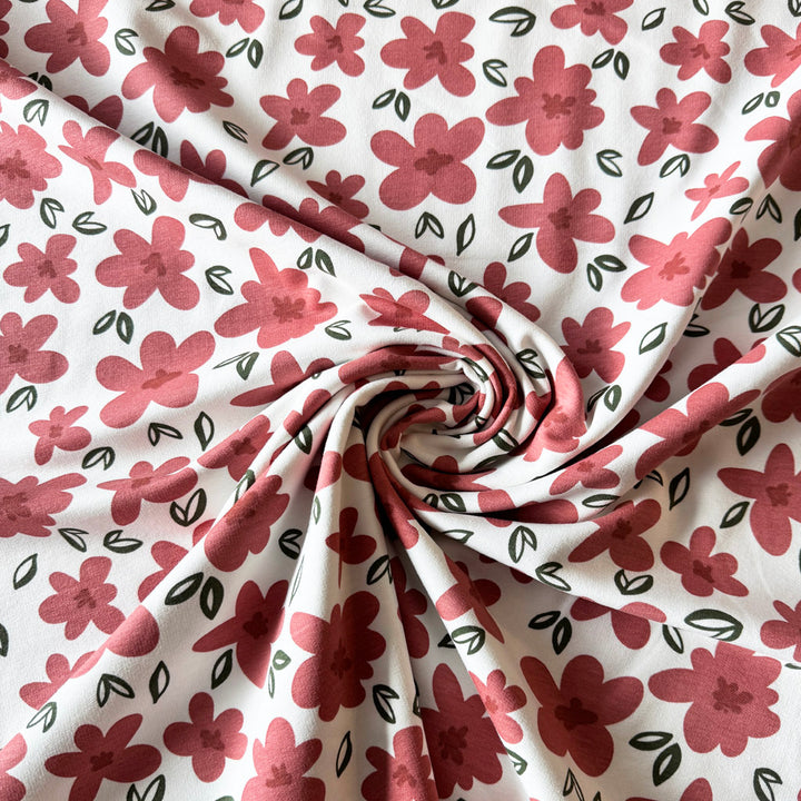 Sweat écru fleur rouge clair