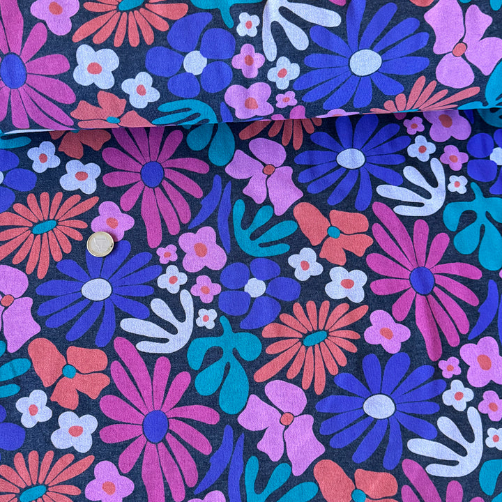 Sweat encre chiné fleur fifties multicolore