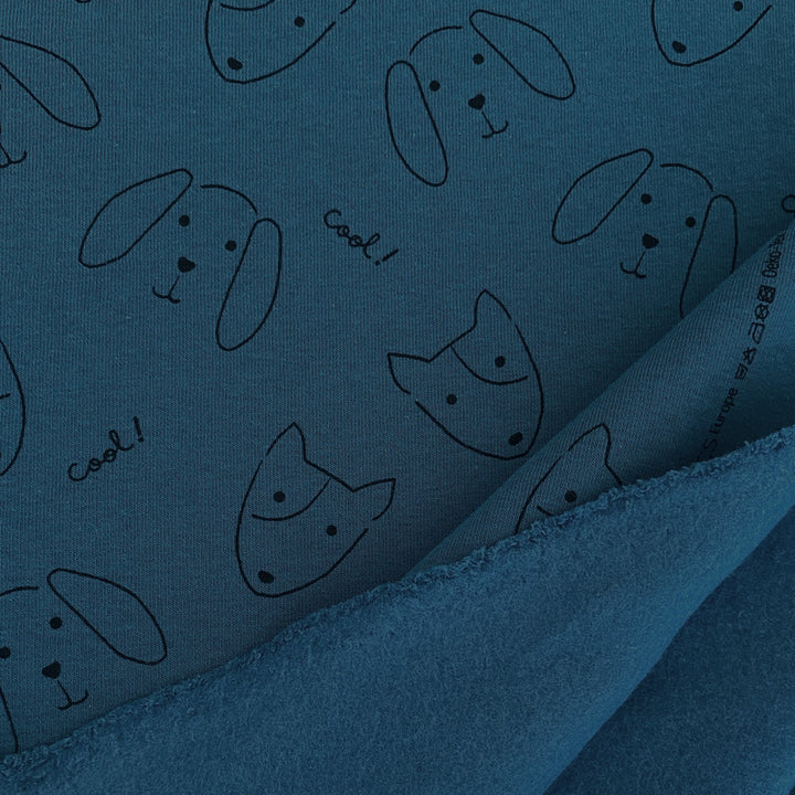Sweat moelleux bleu canard tête de chien