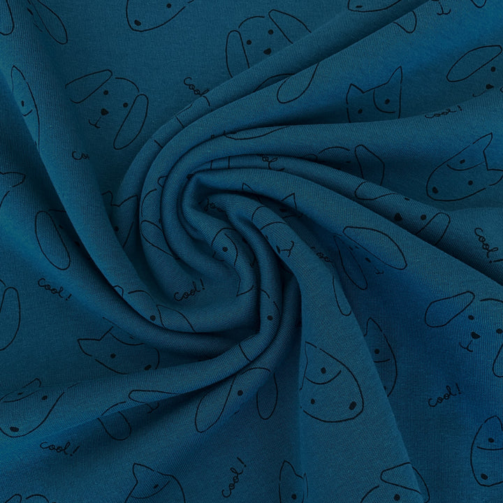 Sweat moelleux bleu canard tête de chien