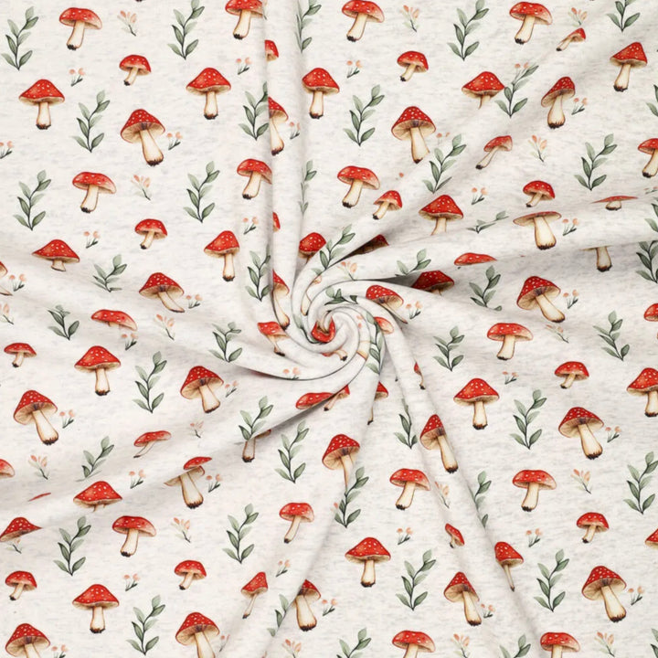 Sweat gratté écru chiné champignons