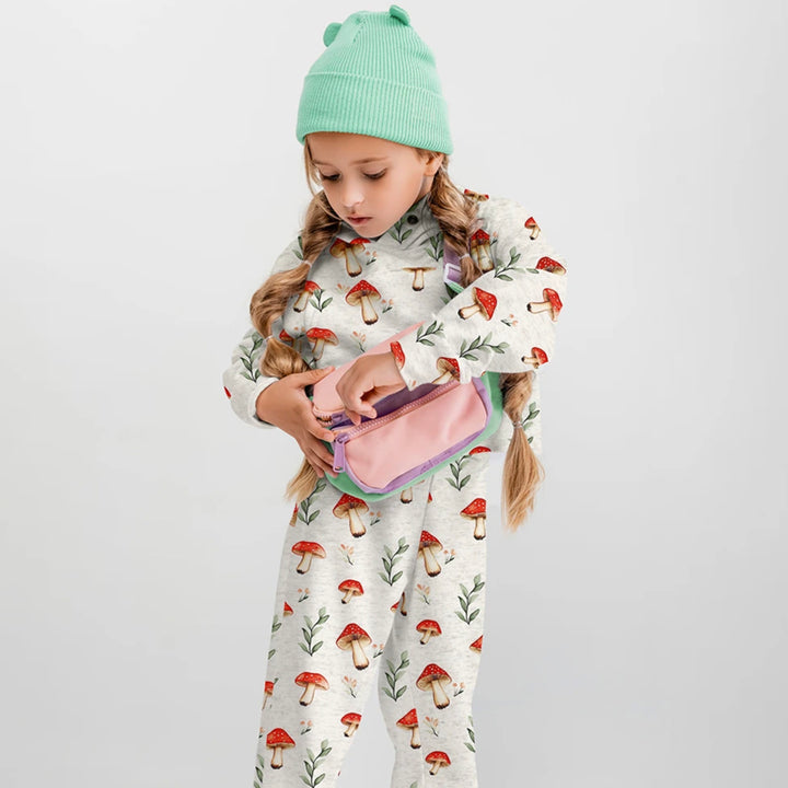 Sweat gratté écru chiné champignons