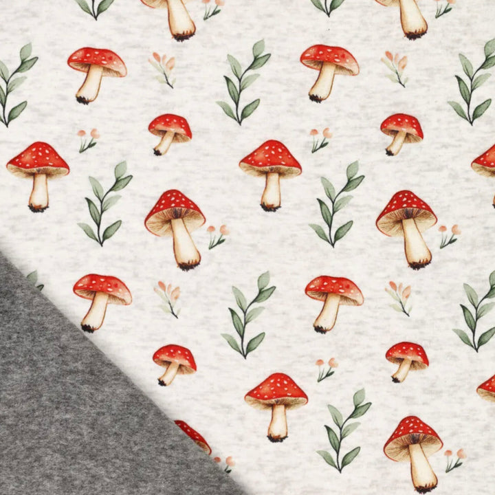 Sweat gratté écru chiné champignons