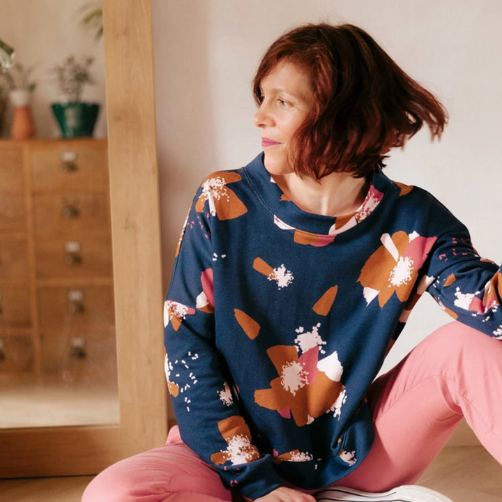 Sweat coton bio gratté Anénoma Bleu encre