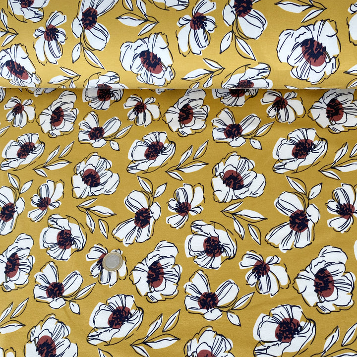 Sweat bouclette jaune fleur blanche