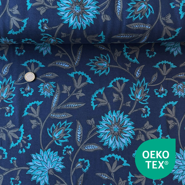 Sweat bleu fleurs indiennes