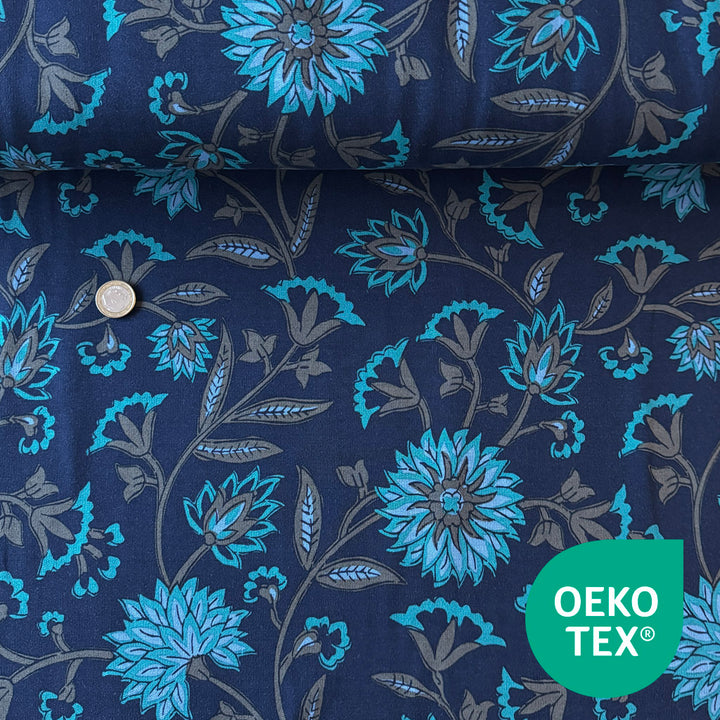 Sweat bleu fleurs indiennes