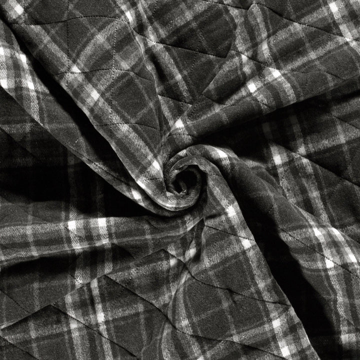 Tissu à carreaux noir et gris double face matelassé
