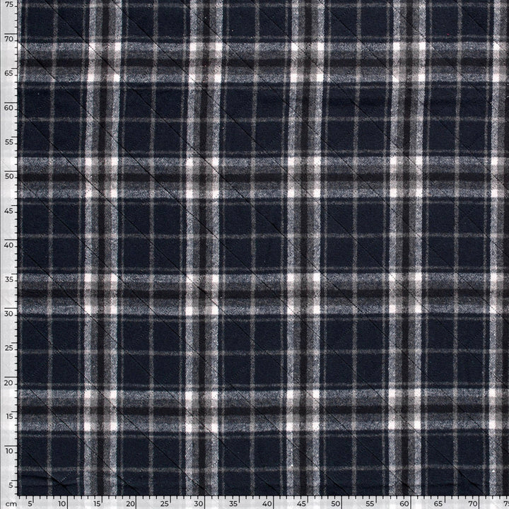 Tissu à carreaux noir et bleu marine double face matelassé