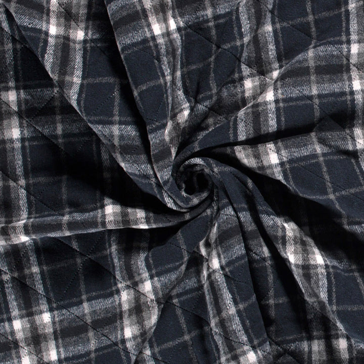 Tissu à carreaux noir et bleu marine double face matelassé