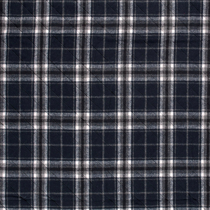 Tissu à carreaux noir et bleu marine double face matelassé