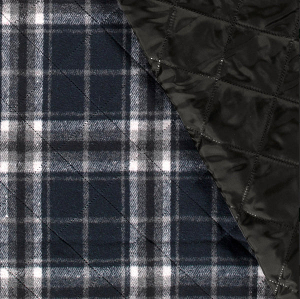 Tissu à carreaux noir et bleu marine double face matelassé