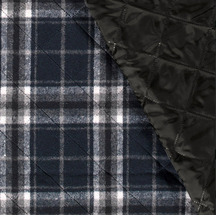 Tissu à carreaux noir et bleu marine double face matelassé