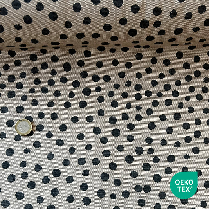 Toile lin pois noir