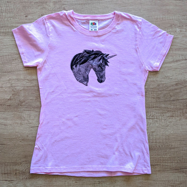 T-shirt rose transfert cheval 12/13 ans