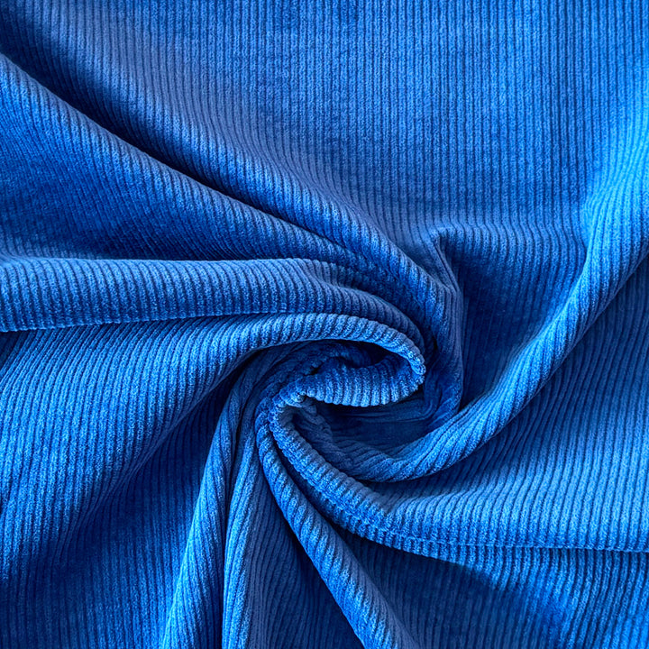 Velours grosse côte stretch bleu azur