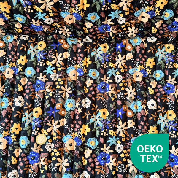 Matelassé velours fleur bleu et noir non doublé