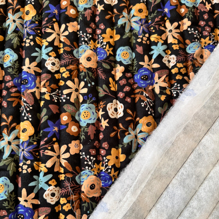 Matelassé velours fleur bleu et noir non doublé