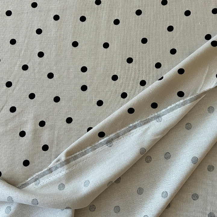 Viscose Lin naturel pois noir